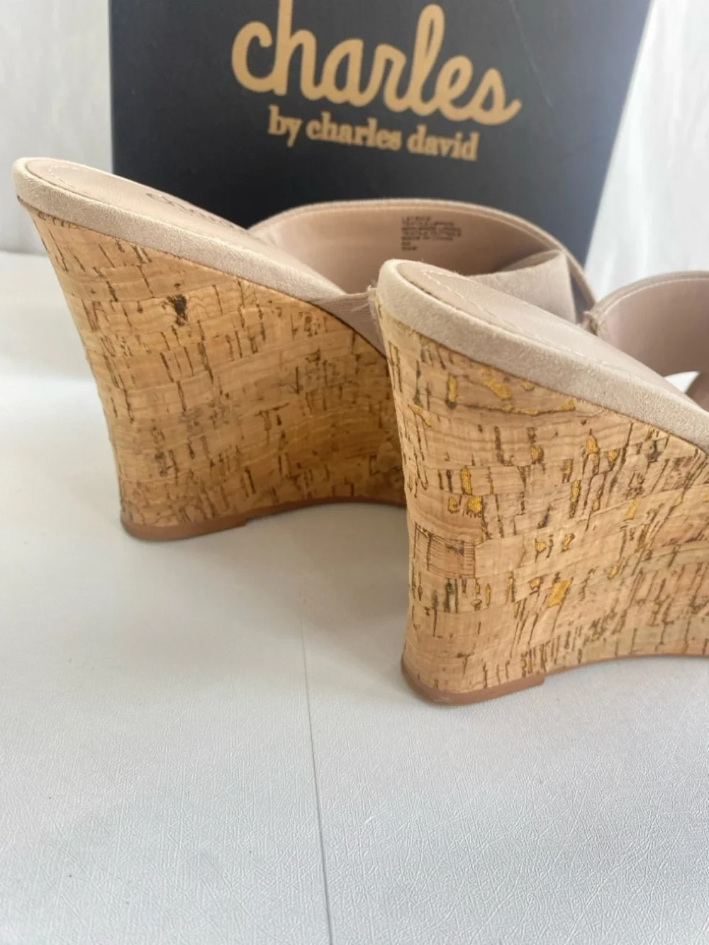 Charles David Latrice Nude crisscross microsuede cork wedge platform size 9.5
